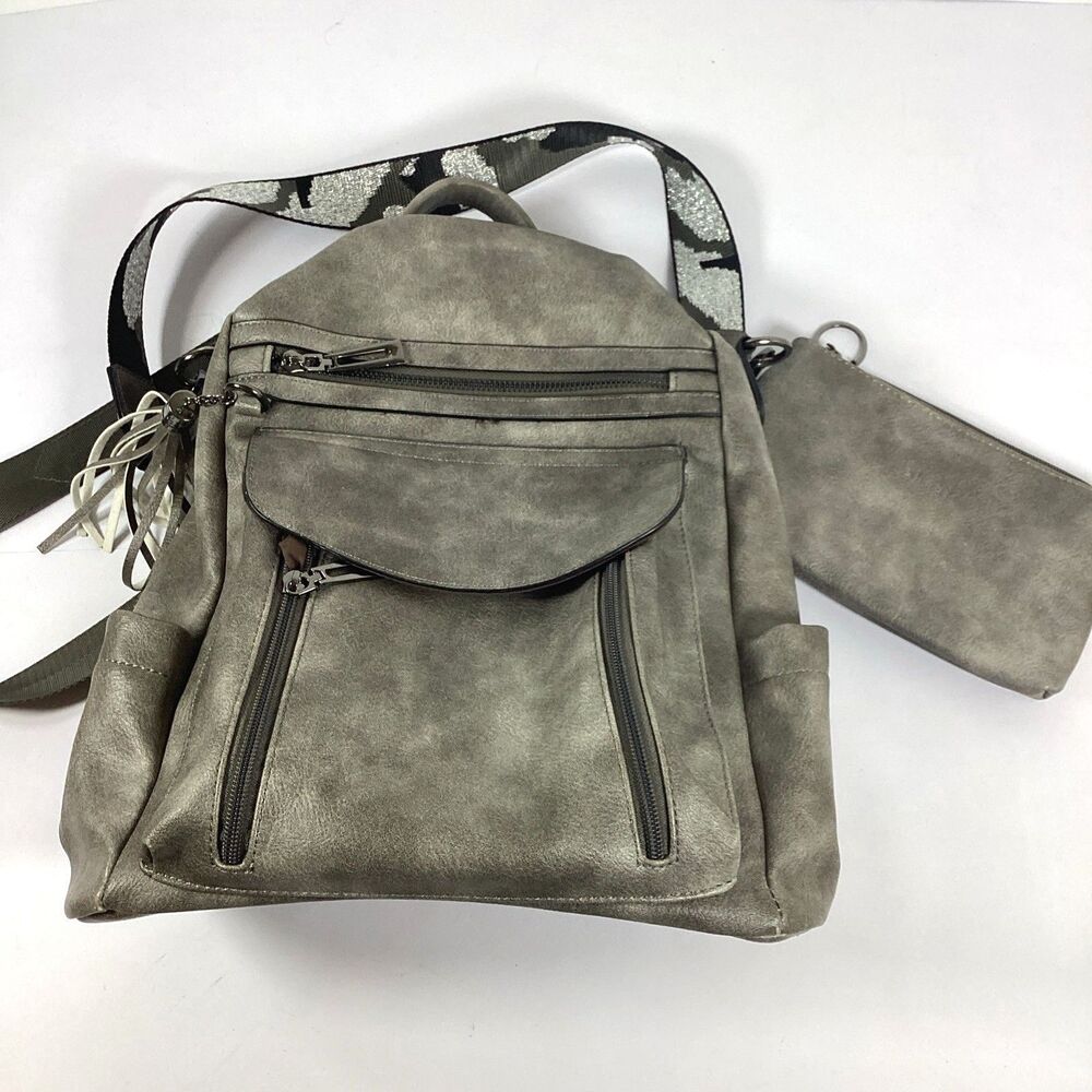 SHRRIE Womens Fashion Backpack Gray Faux Leather School Travel Bag